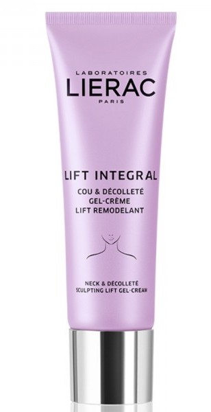 Gel-κρέμα lift επανασμίλευσης
λαιμού και ντεκολτέ Lift Integral με
πολυφαινόλες μαονιού για lifting,
φλαβονοειδή μωβ τουλίπας για
ανάκτηση πυκνότητας και σύμπλοκο
Hyalu-3 με λειαντική δράση, Lierac.