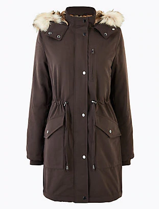 Μακρύ parka με κουκούλα, MARKS & SPENCER