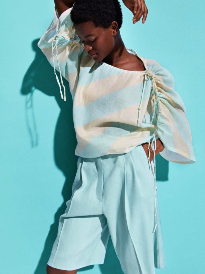 Ντραπέ μπλούζα με φαρδιά βερμούδα, H&M Studio ss20