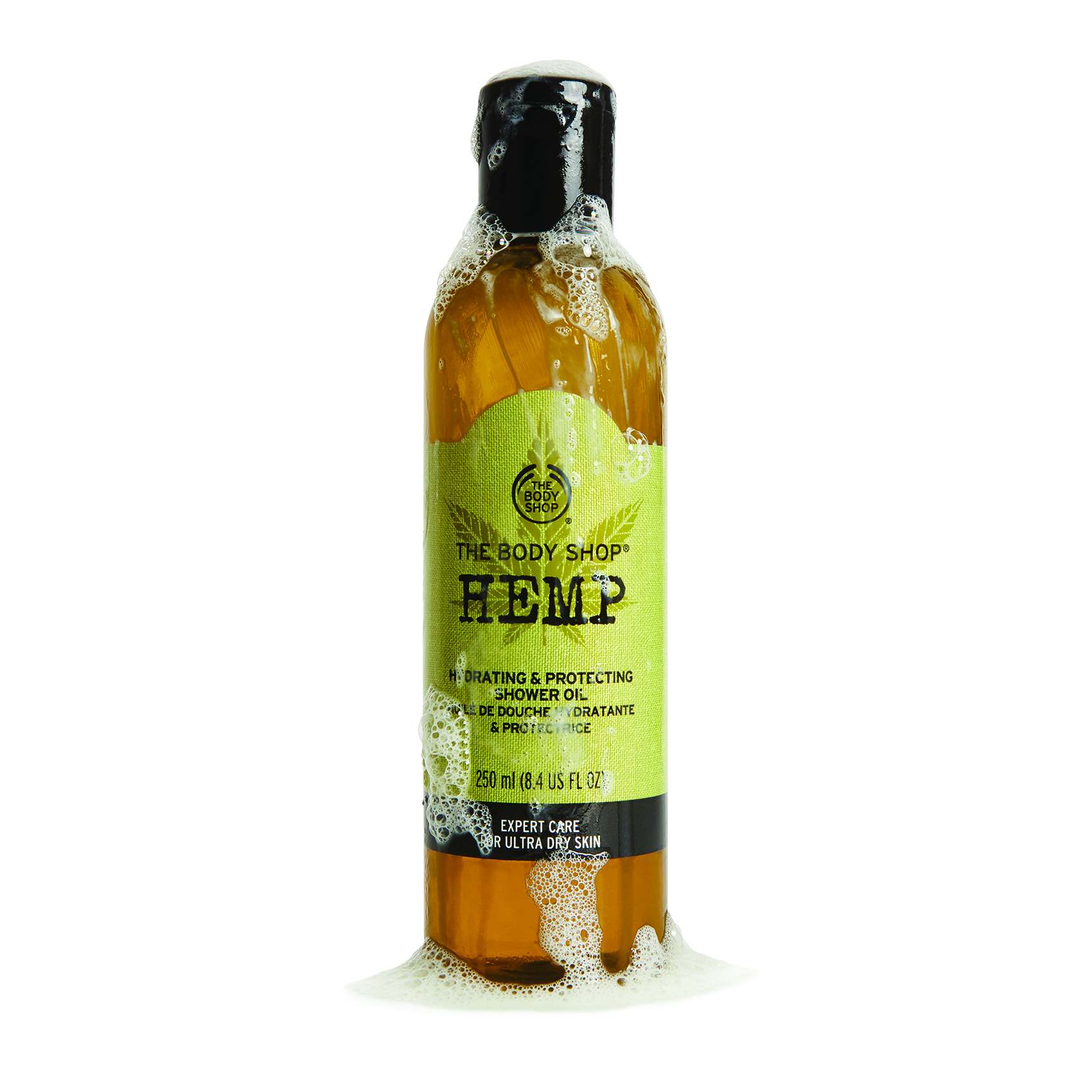 Έλαιο καθαρισμού και θρέψης Hemp Hydrating & Protecting Shower Oil με έλαιο σπόρων κάνναβης, The Body Shop.