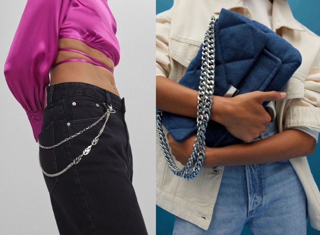 καπιτονέ denim τσάντα, 39.99 Mango.
