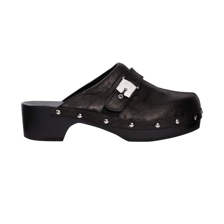 Μαύρο ανατομικό δερμάτινο σαμπό με ξύλο, 139€, Dr Scholl