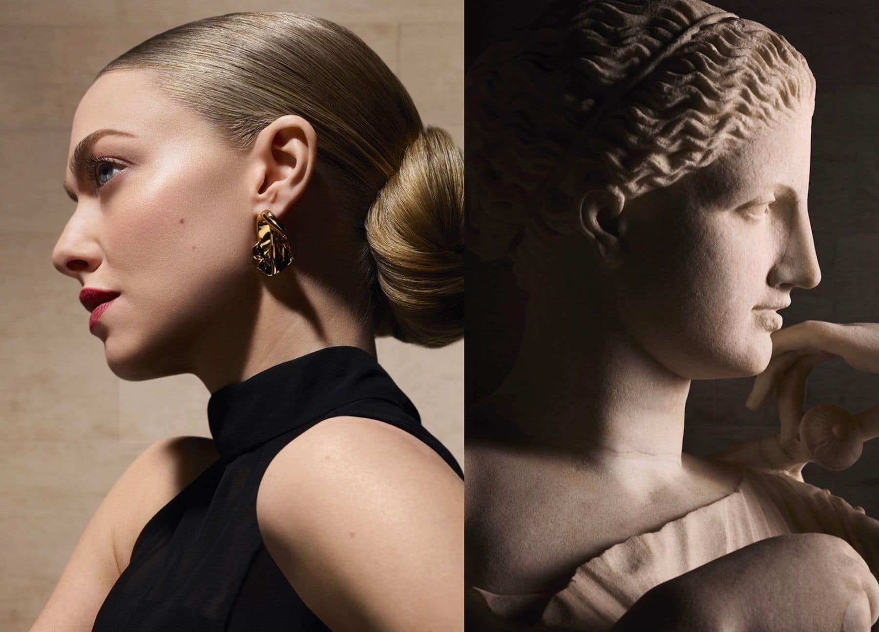Η Amanda Seyfried ενσαρκώνοντας το άγαλμα της Diana of Gabies.