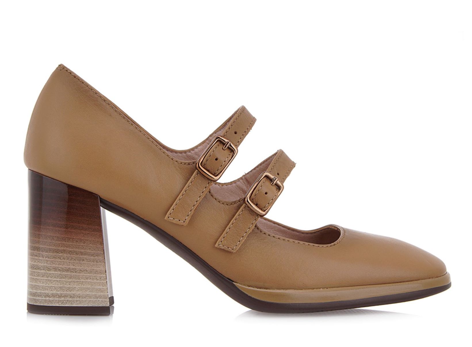 Mary Janes σε καμηλό χρώμα με ντεγραντέ τακούνι, 149.95 € , Ηispanitas Tsakiris Mallas.