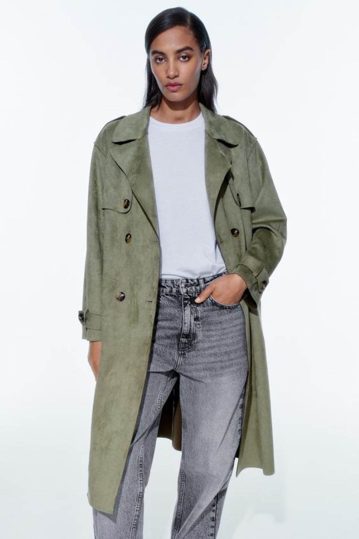 Χακί καμπαρντίνα με καστόρ ύφασμα, 39.95 € , Zara